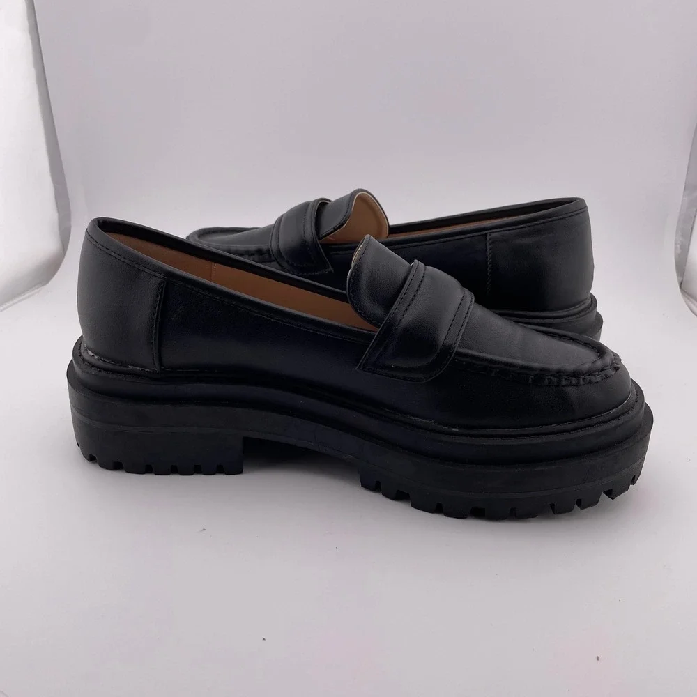Princess Polly Black Chunky Platform Penny Loafers Lug Sole Shoes Size 6 37 - Picture 7 of 9